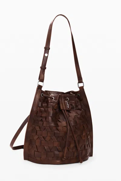 Desigual Medium Braided Drawstring Backpack In Brown