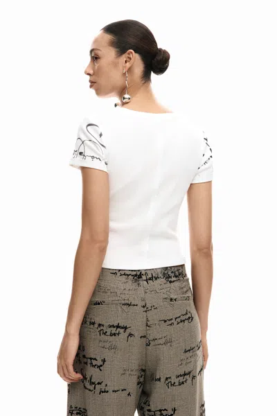 Desigual Doodles Cotton Graphic T-shirt In White