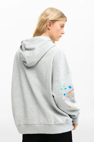 Desigual Mickey Mouse Paint Splattered Fleece Graphic Hoodie In Gray