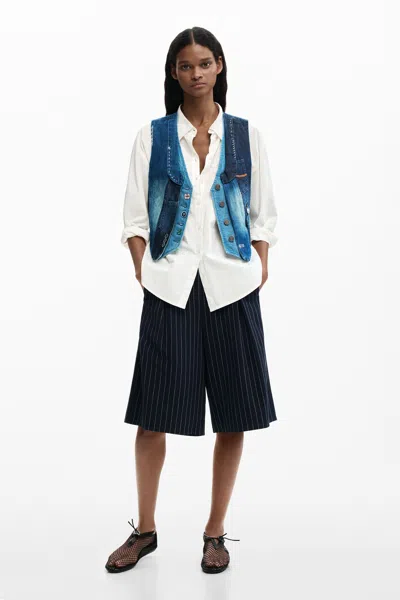 Desigual Patchwork Denim Vest In Blue