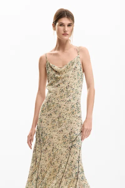 Desigual Beige Polyester Casual Dress In Yellow