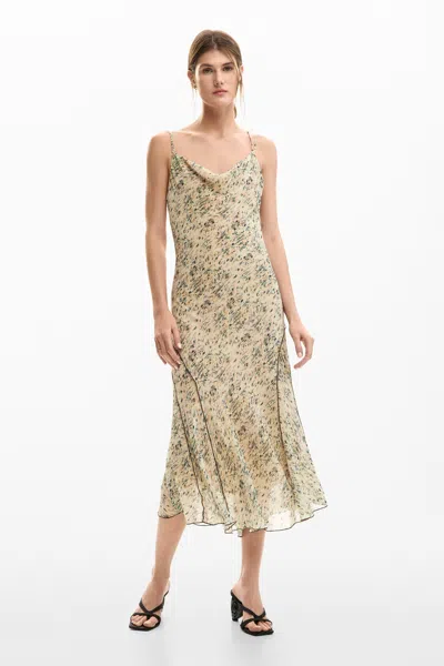 Desigual Beige Polyester Casual Dress In Yellow