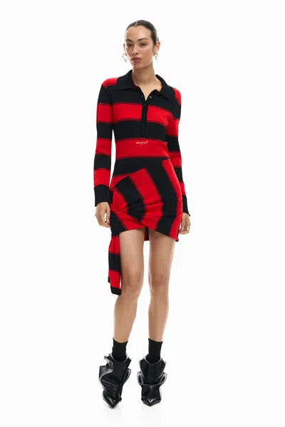 Desigual Stripe Side Drape Long Sleeve Minidress In Multi