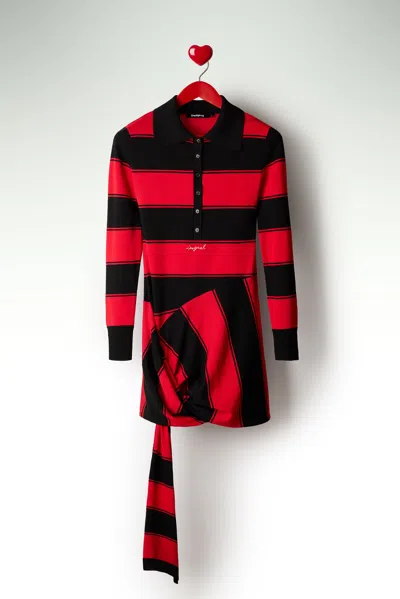 Desigual Stripe Side Drape Long Sleeve Minidress In Multi