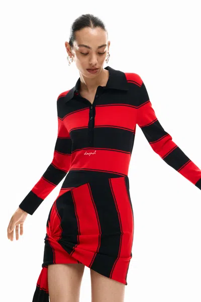 Desigual Stripe Side Drape Long Sleeve Minidress In Multi