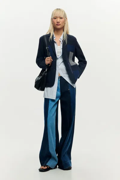 Desigual Patchwork Blazer In Blue