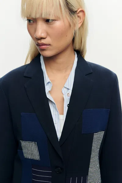 Desigual Patchwork Blazer In Blue