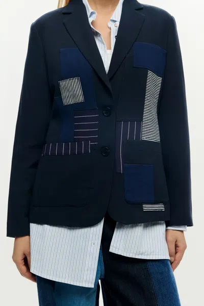 Desigual Patchwork Blazer In Blue