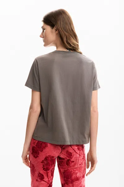 Desigual Heart Cotton Graphic T-shirt In Gray