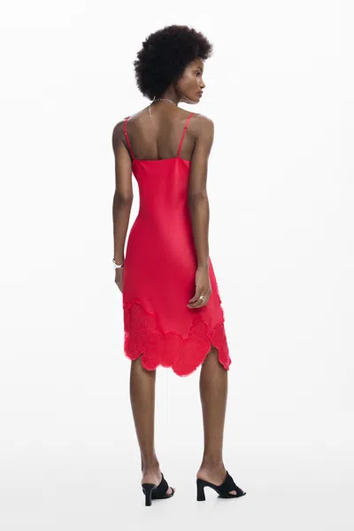 Desigual Lace Trim Asymmetric Slipdress In Red