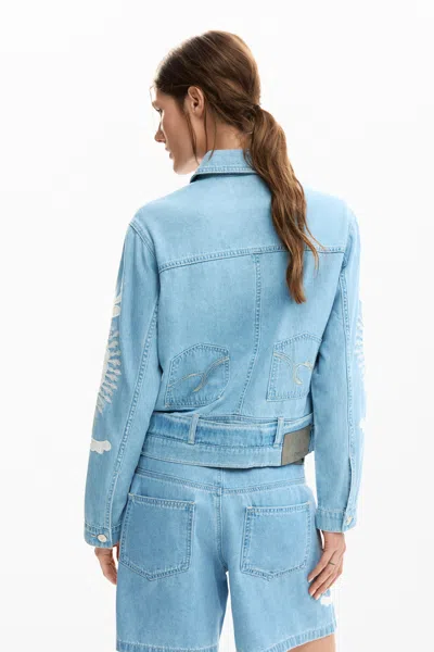 Desigual Denim Jacket With Embroidery In Blue