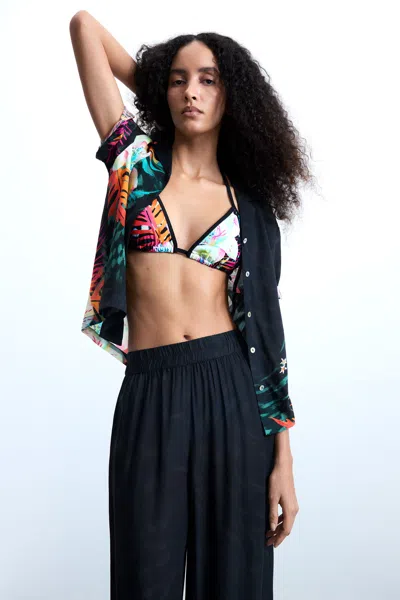 Desigual Tropical Fluid Palazzo Pants In Black