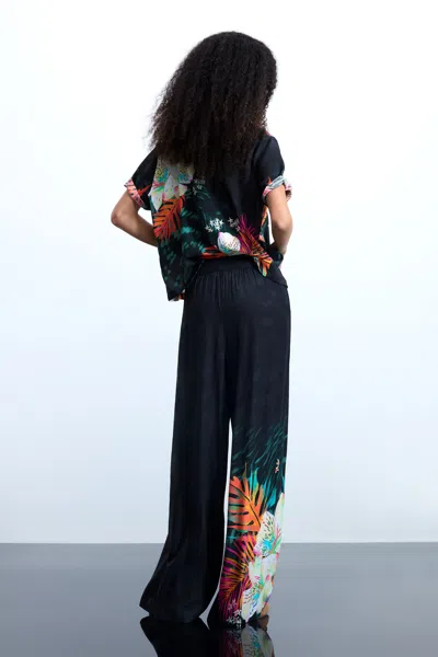 Desigual Tropical Fluid Palazzo Pants In Black