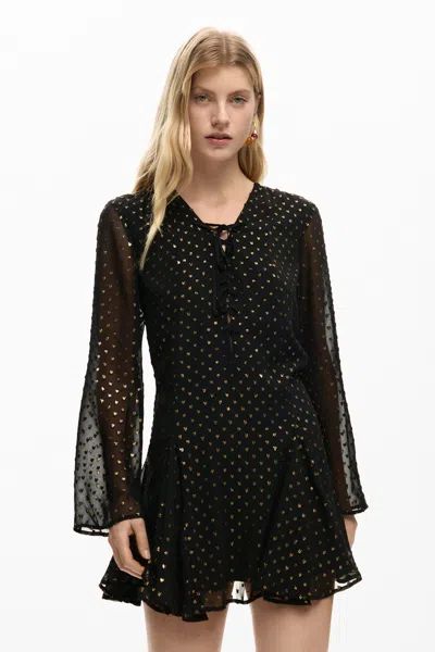 Desigual Metallic Dot Long Sleeve Minidress In Black