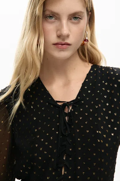 Desigual Metallic Dot Long Sleeve Minidress In Black