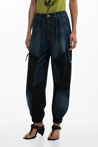 Desigual Patchwork Denim Trousers In Multi