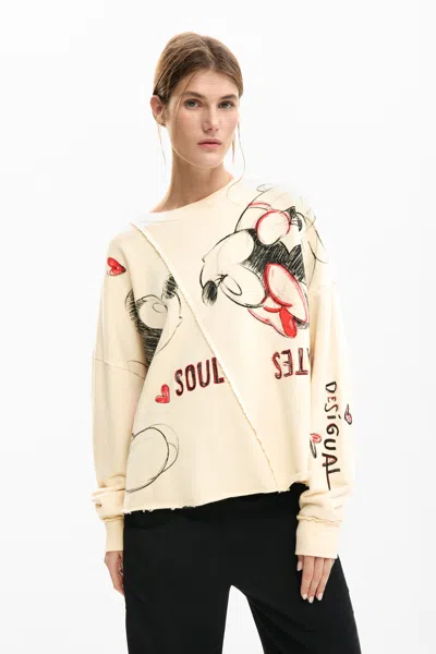 Desigual X Mickey And Minnie Mouse Graphic-print Sweatshirt In Neutral