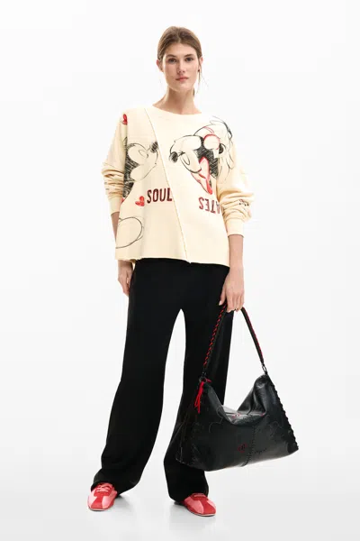 Desigual X Mickey And Minnie Mouse Graphic-print Sweatshirt In Neutral