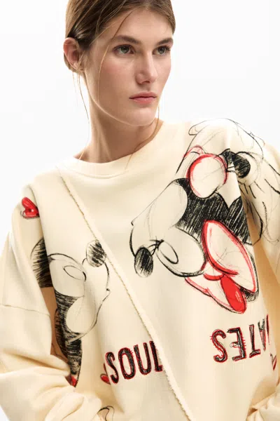 Desigual X Mickey And Minnie Mouse Graphic-print Sweatshirt In Neutral