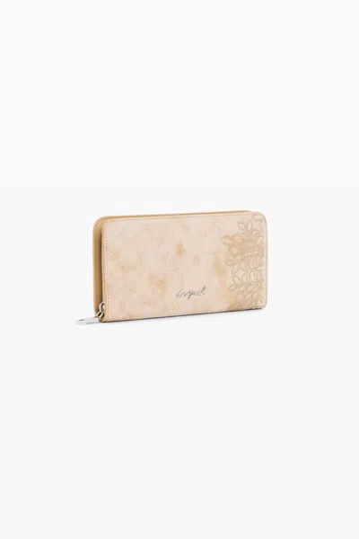 Desigual Medium Embroidered Wallet In White