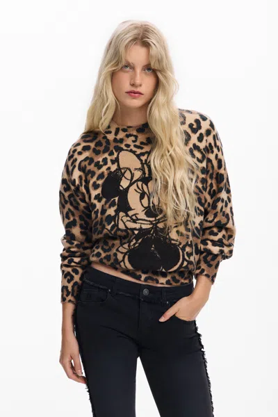 Desigual X Disney Minnie Mouse Leopard-print Sweater In Animal Print