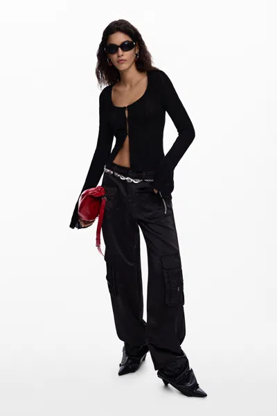 Desigual T-shirt With Snap Fasteners And Tie In Black