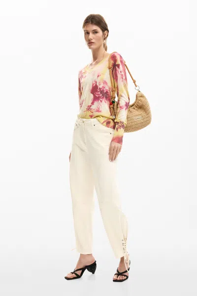 Desigual Lace-up Tapered Trousers In White