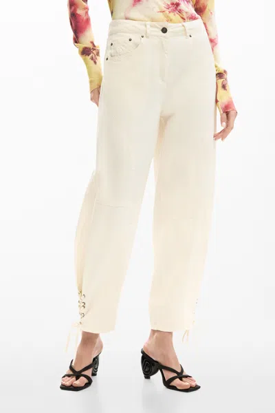Desigual Lace-up Tapered Trousers In White
