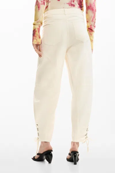 Desigual Lace-up Tapered Trousers In White