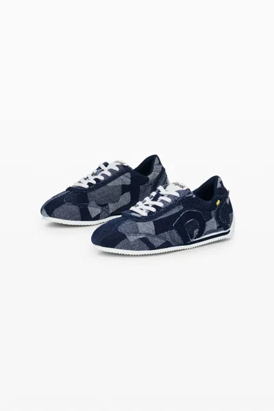 Desigual Denim Patchwork Sneaker In Blue
