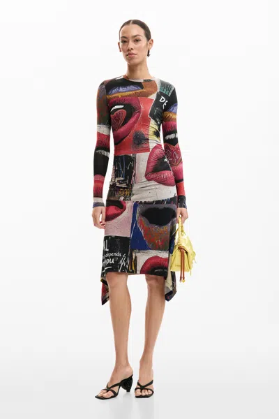 Desigual Printed Long Sleeve Dress In Multi