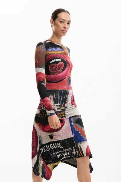 Desigual Printed Long Sleeve Dress In Multi
