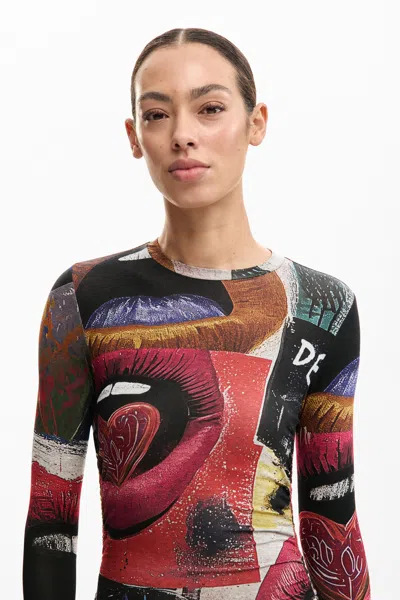 Desigual Printed Long Sleeve Dress In Multi