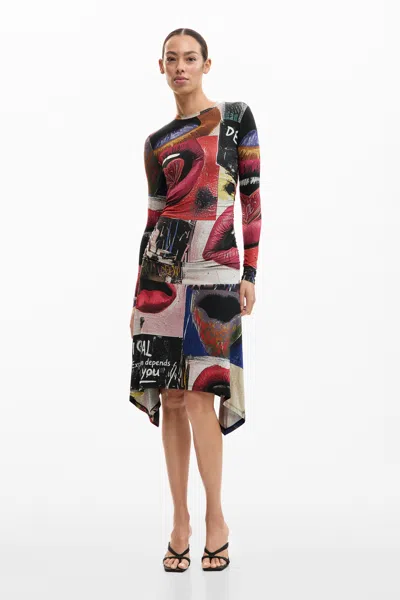 Desigual Printed Long Sleeve Dress In Multi