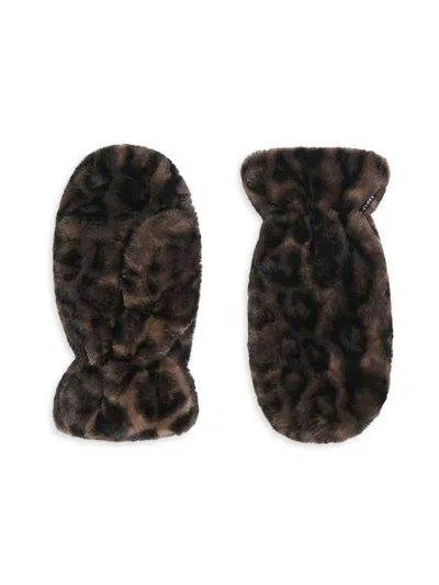 Apparis Coco Brown Gloves With Leopard Motif In Ecofur Woman In Metallic