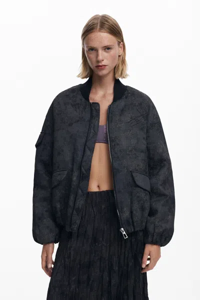 Desigual Embroidered Bomber Jacket In Black