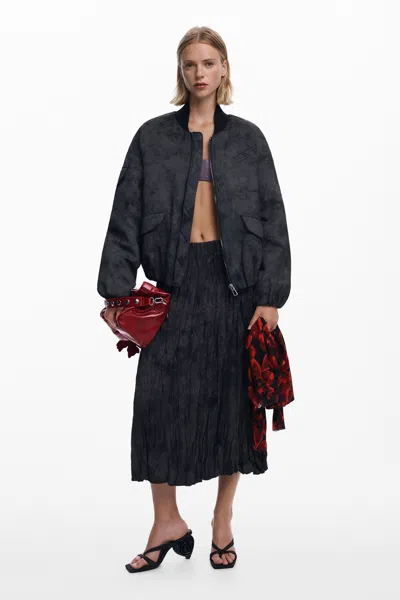 Desigual Embroidered Bomber Jacket In Black