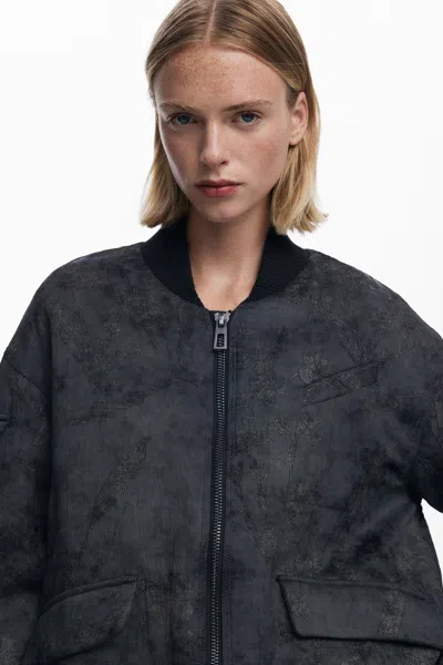 Desigual Embroidered Bomber Jacket In Black