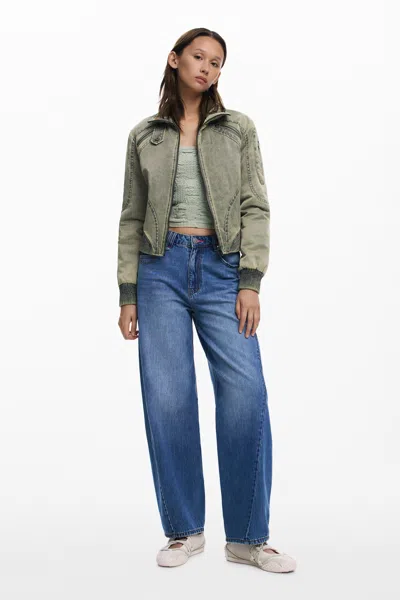 Desigual Short Jacket With Waistband In Green