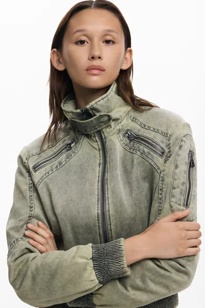 Desigual Short Jacket With Waistband In Green