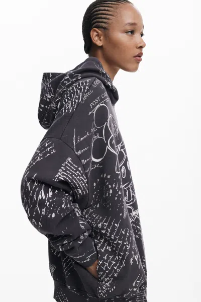 Desigual Mickey Mouse Print Cotton Hoodie In Black
