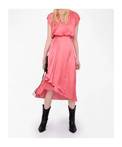 Zadig & Voltaire Womens Tea Rose Randall V-neck Raglan-sleeve Satin Midi Dress Xs In Pink