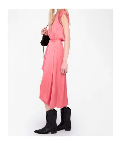 Zadig & Voltaire Womens Tea Rose Randall V-neck Raglan-sleeve Satin Midi Dress Xs In Pink