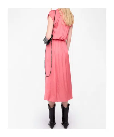 Zadig & Voltaire Womens Tea Rose Randall V-neck Raglan-sleeve Satin Midi Dress Xs In Pink