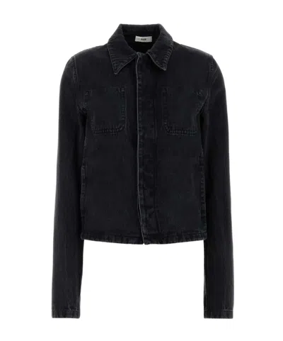 Rier Denim Jacket Collared Design Front Pockets In Black