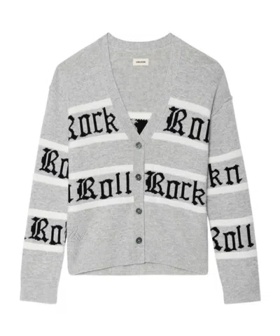 Zadig & Voltaire Womens Light Grey Mirkaz Jacquard-pattern Wool And Cashmere Blend Cardigan In Gray