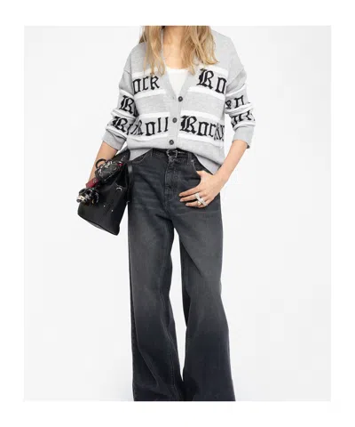 Zadig & Voltaire Womens Light Grey Mirkaz Jacquard-pattern Wool And Cashmere Blend Cardigan In Gray