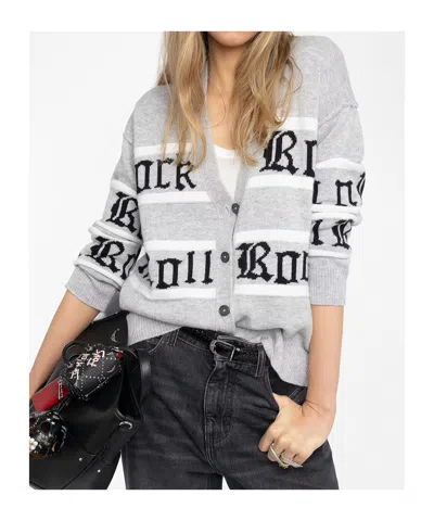 Zadig & Voltaire Womens Light Grey Mirkaz Jacquard-pattern Wool And Cashmere Blend Cardigan In Gray