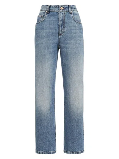 Brunello Cucinelli Logo Patch Mid-rise Straight-fit Jeans In Blue
