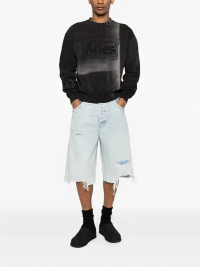 Aries Sunbleached Column Sweatshirt In Black